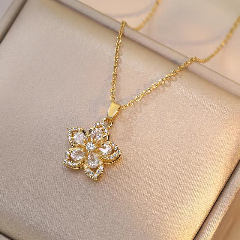 Rotating Bauhinia Zircon Necklace