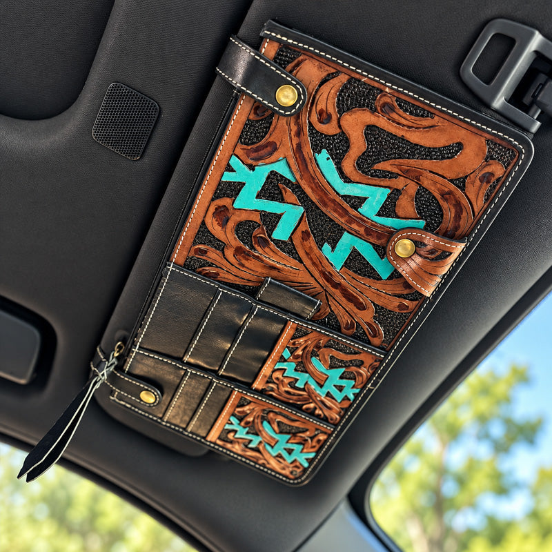 Western Floral Car Sun Visor Organizer – Vintage Style Storage Pouch