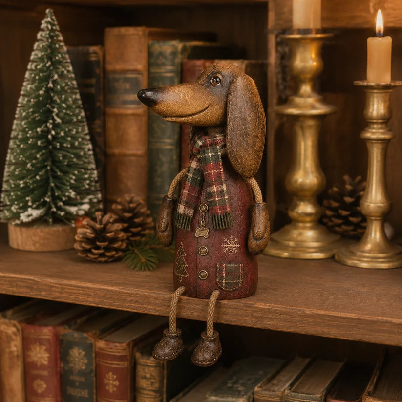 🎄 Vintage Christmas Dachshund Shelf Sitter | Festive Dog Decor