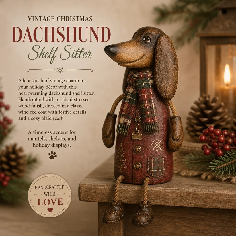 🎄 Vintage Christmas Dachshund Shelf Sitter | Festive Dog Decor