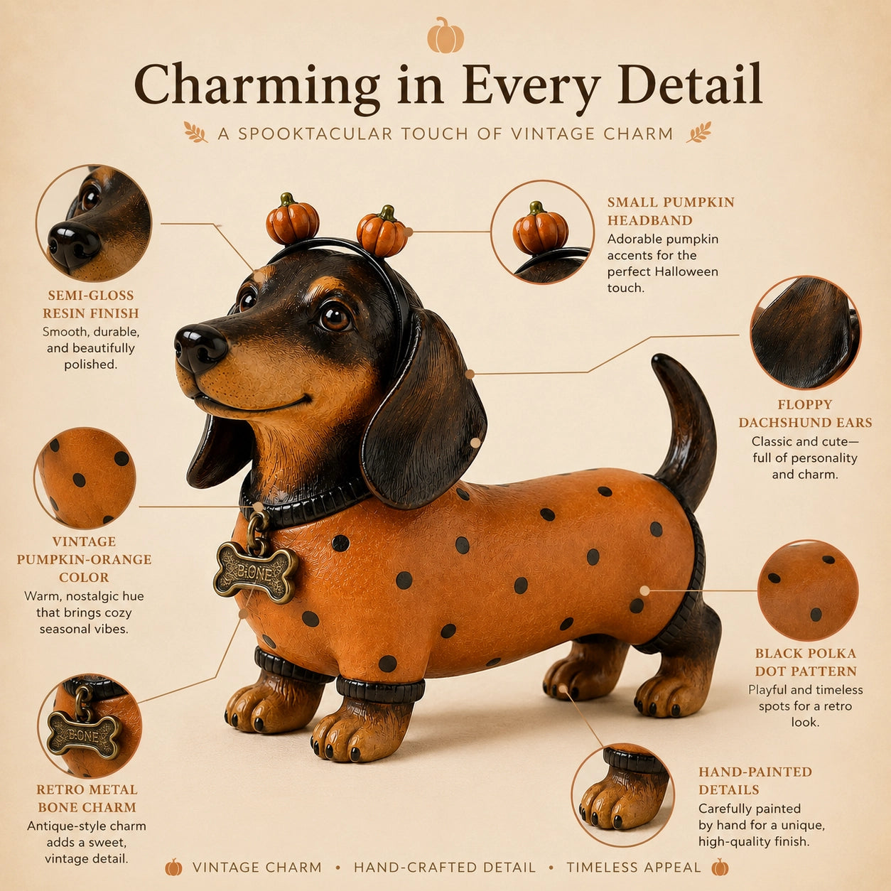 Cute Halloween Dachshund Pumpkin Resin Figurine