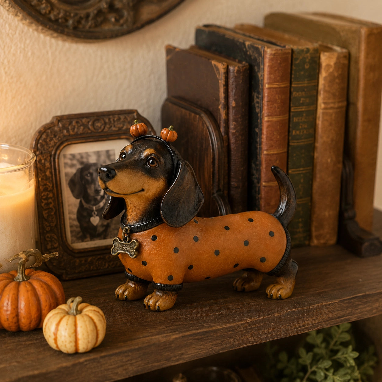Cute Halloween Dachshund Pumpkin Resin Figurine