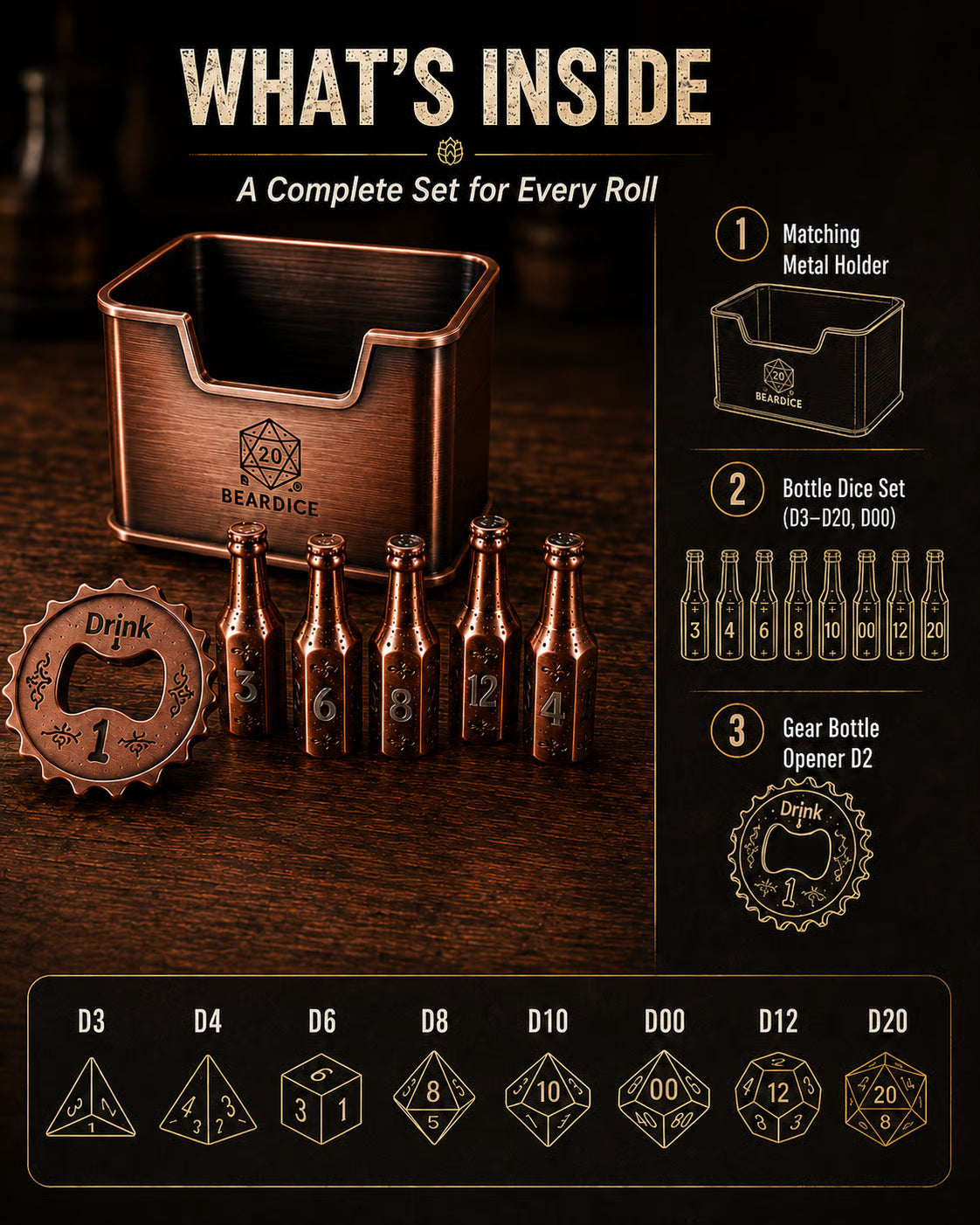 🍺 Metal Beer Bottle Dice Set – The Ultimate RPG Dice Collection 🎲
