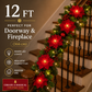 Christmas Poinsettia LED Garland | Lighted Holiday Stair & Mantel Decor
