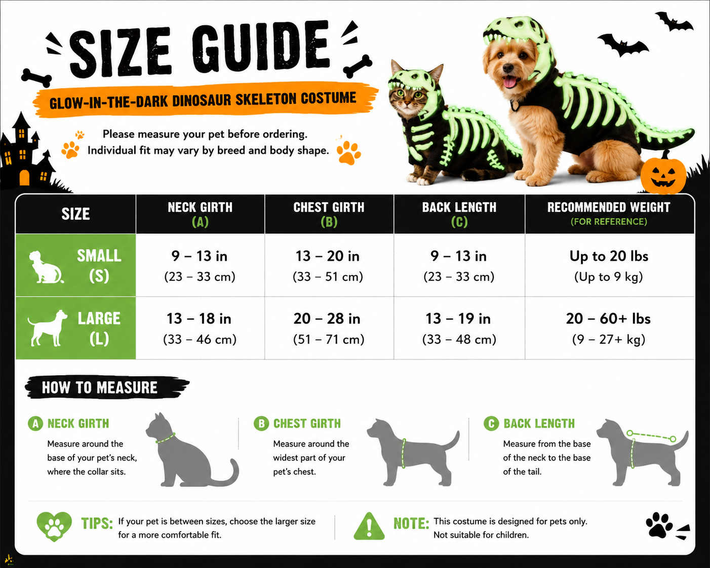 Glow-in-the-Dark Dinosaur Skeleton Costume for Cats & Dogs