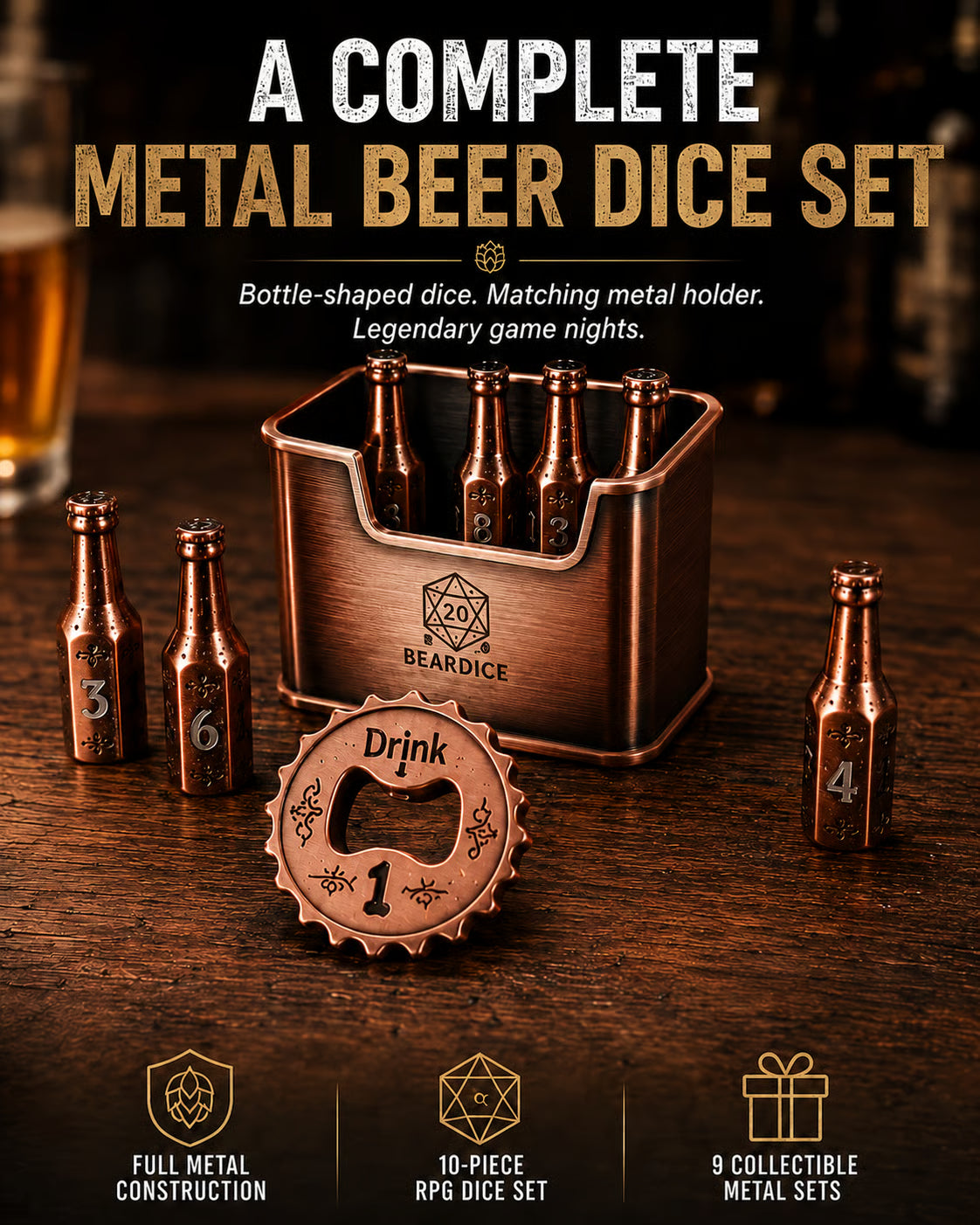 🍺 Metal Beer Bottle Dice Set – The Ultimate RPG Dice Collection 🎲