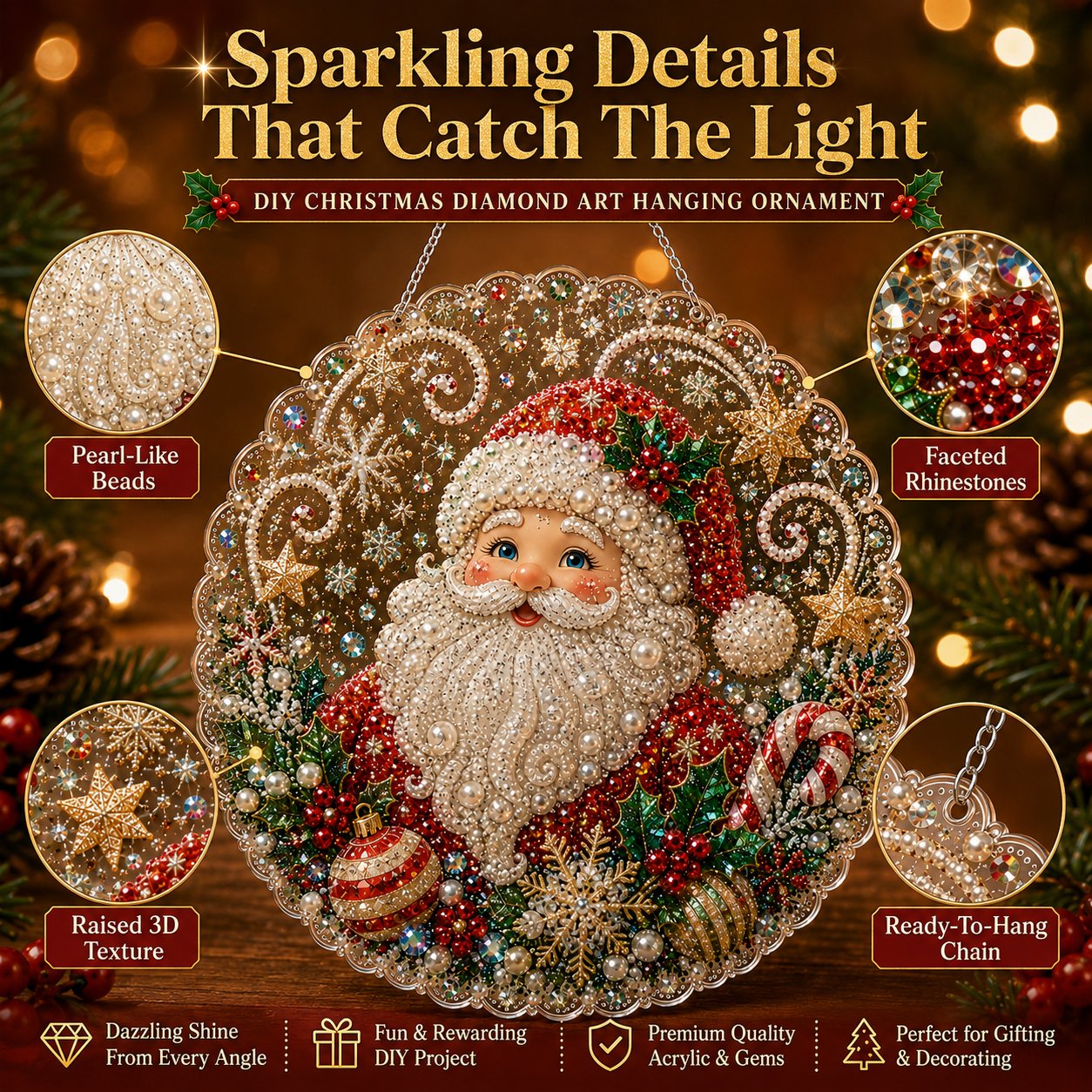 🎄 Premium Christmas Pearl Diamond Art Ornament Kit | DIY Holiday Hanging Decor