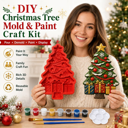 🔥 LAST DAY 49% OFF – 🎄 DIY Christmas Tree Mold & Paint Craft Kit | Reusable 3D Mold with 8 Acrylic Paints, 2 Brushes & Festive Detail Guide 🎨✨