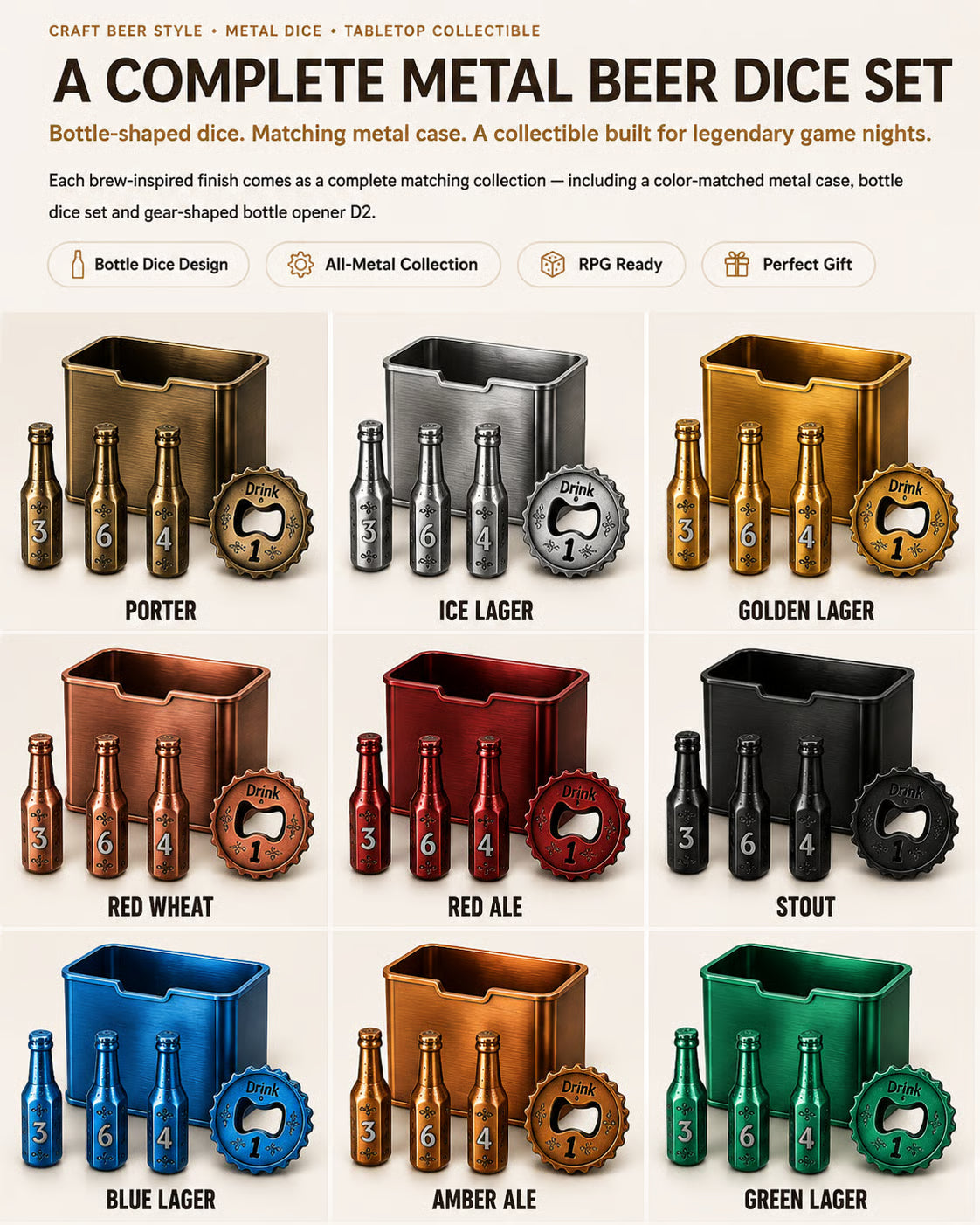 🍺 Metal Beer Bottle Dice Set – The Ultimate RPG Dice Collection 🎲