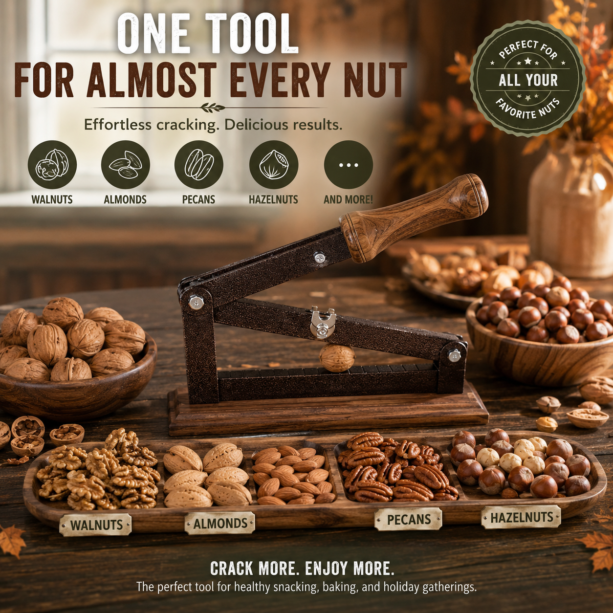 Heavy-Duty Walnut Cracker – Lever-Action Nutcracker for Pecans, Walnuts & Mixed Nuts