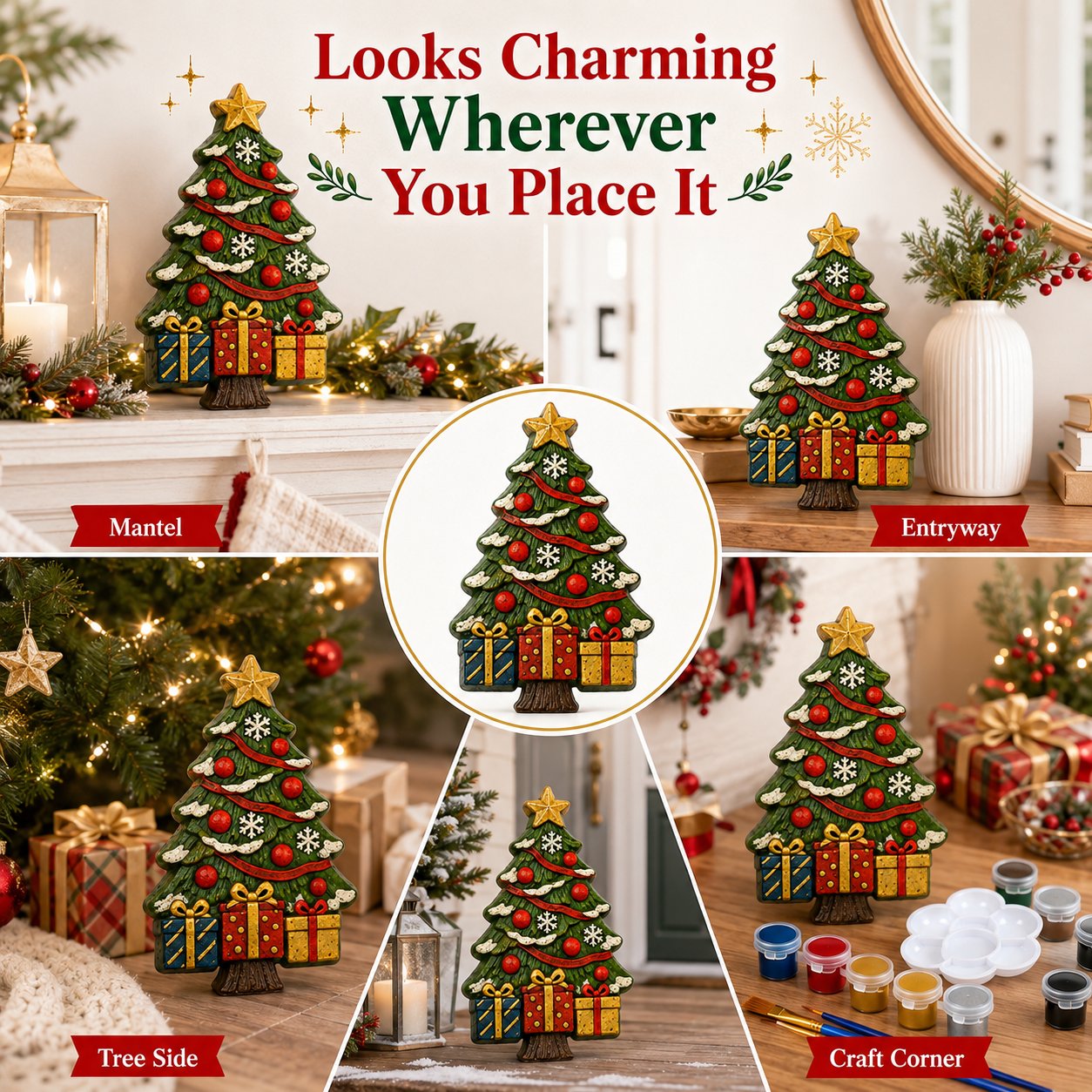 🔥 LAST DAY 49% OFF – 🎄 DIY Christmas Tree Mold & Paint Craft Kit | Reusable 3D Mold with 8 Acrylic Paints, 2 Brushes & Festive Detail Guide 🎨✨