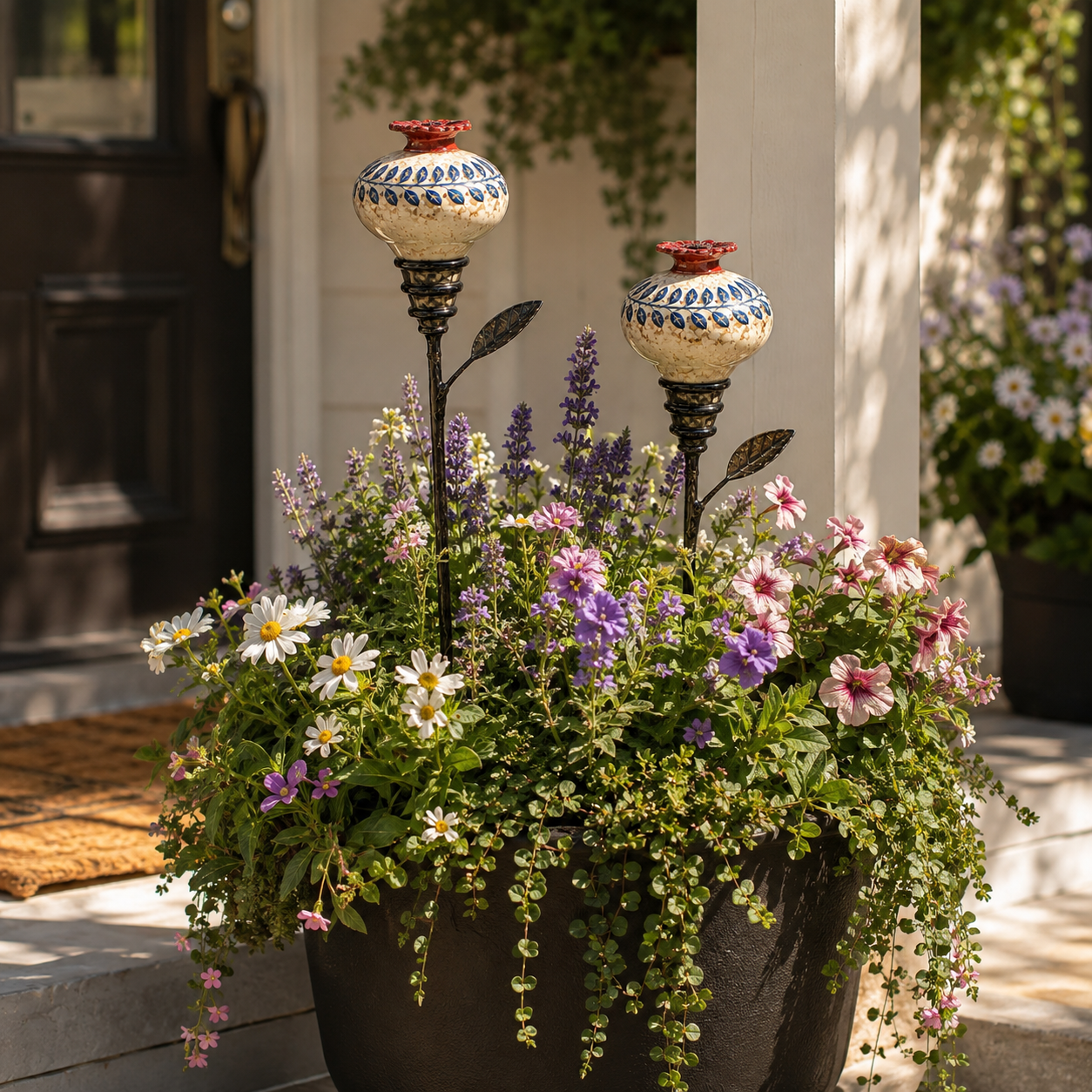 Vintage Ceramic Hummingbird Feeder Garden Stake
